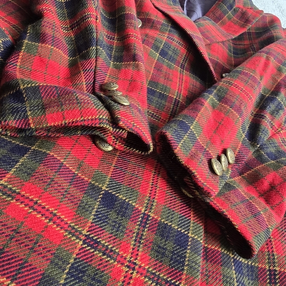 Vintage Tartan Scottish Plaid Double Breasted Blazer Preppy Academia Wool Blazer - Picture 3 of 16